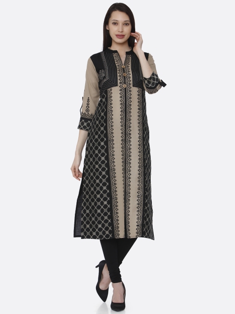 

RAISIN Women Beige & Black Printed A-Line Kurta