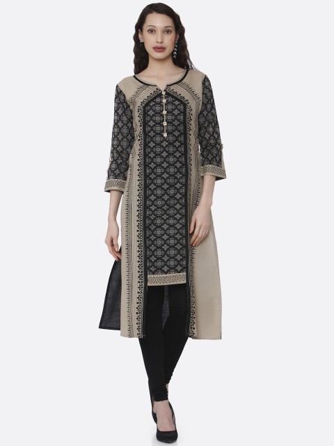 

RAISIN Women Beige & Black Printed A-Line Kurta