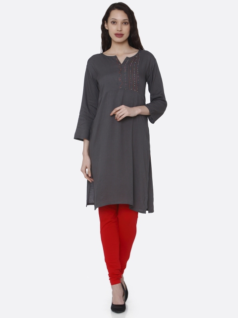 

RAISIN Women Grey Solid Straight Kurta