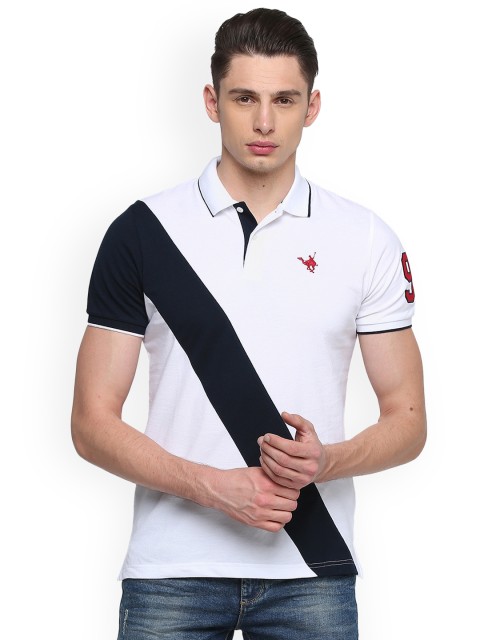 

Splash Men White Colourblocked Polo Collar T-shirt