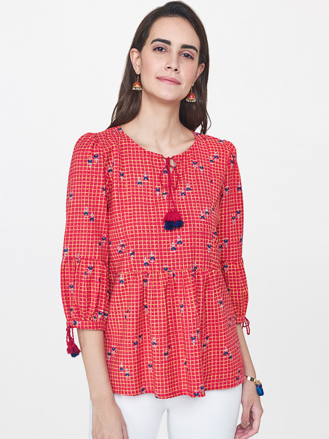 

Global Desi Women Magenta Printed Peplum Top