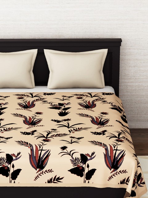 

Story@home Cream-Coloured & Black Floral Mild Winter 350 GSM Double Bed Blanket