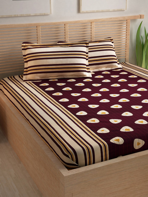 

Story@home Maroon & Beige Abstract Flat 240 TC 1 Double Bedsheet with 2 Pillow Covers