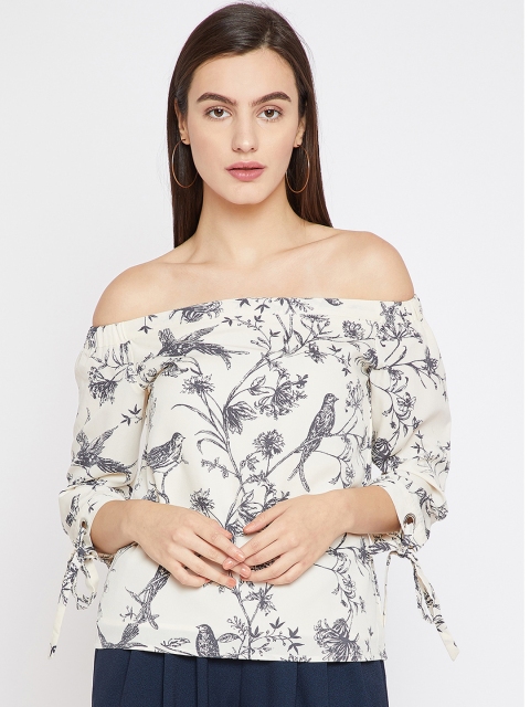 

Marie Claire Women Off-White Printed Bardot Top