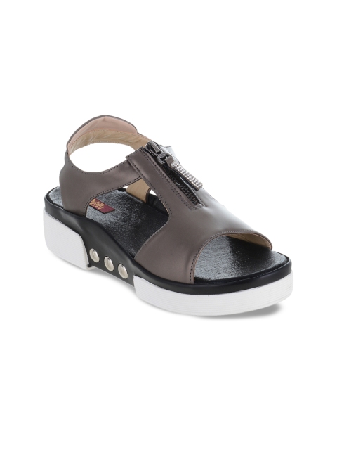 

SHUZ TOUCH Women Grey Solid Synthetic T-Strap Flats