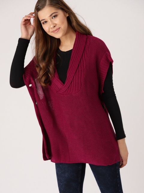 

DressBerry Women Burgundy Solid Sweater