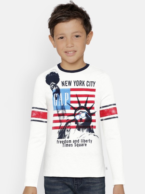 

GAP Boys' White Logo Graphic Long Sleeve T-Shirt
