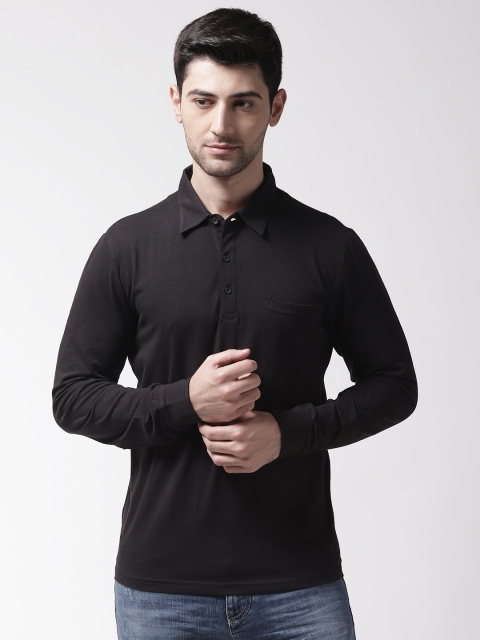 

GAS Men Black Slim Fit Polo Collar T-shirt