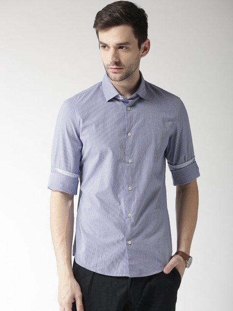 

GAS Men Blue & White Regular Fit Striped Casual Shirt