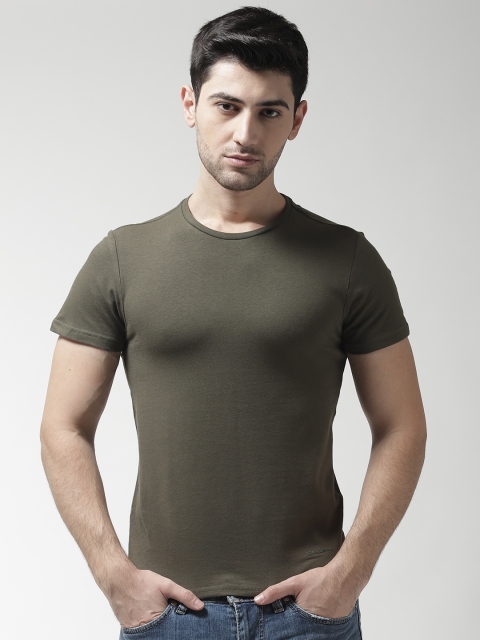 

GAS Men Olive Green Solid Round Neck T-shirt