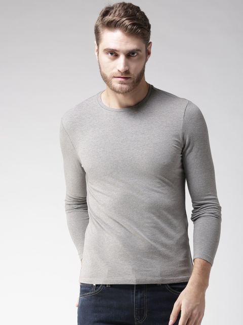

GAS Men Grey Melange Solid Round Neck T-shirt