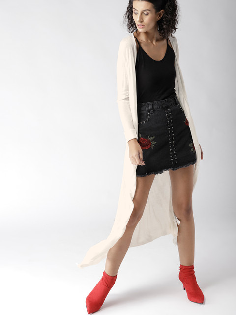 

FOREVER 21 Off-White Solid Longline Open Front Shrug