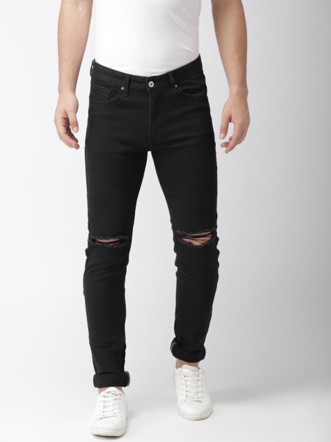 

FOREVER 21 Men Black Regular Fit Mid-Rise Slash Knee Stretchable Jeans