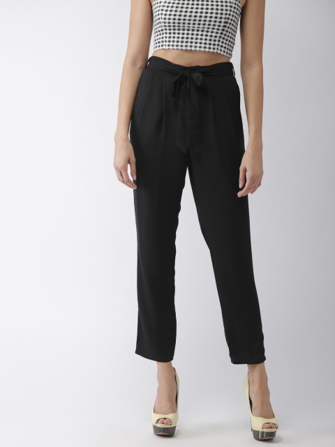 

FOREVER 21 Women Black Regular Fit Solid Regular Cropped Trousers