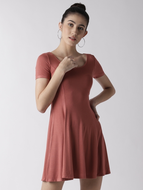 

FOREVER 21 Women Dusty PInk Solid Fit & Flare Dress