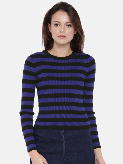 

FOREVER 21 Women Blue & Black Striped Pullover