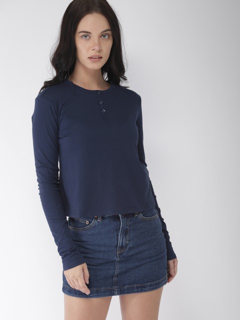 

FOREVER 21 Women Navy Solid Round Neck T-shirt, Navy blue