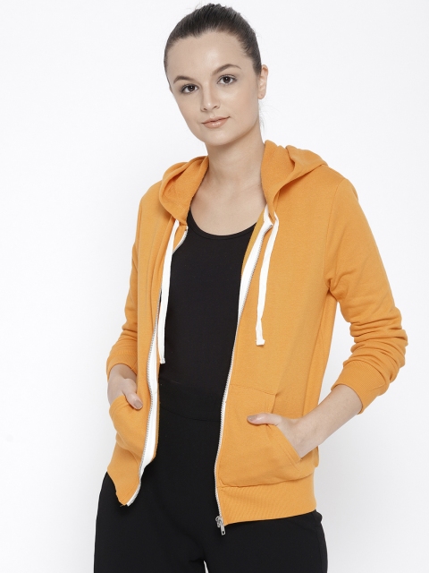 

FOREVER 21 Women Yellow Solid Hooded Sweatshirt