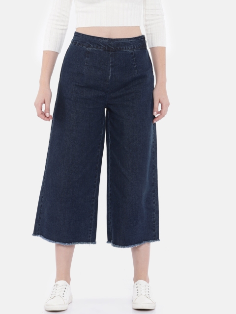 

FOREVER 21 Women Blue Regular Fit Solid Denim Cropped Culottes
