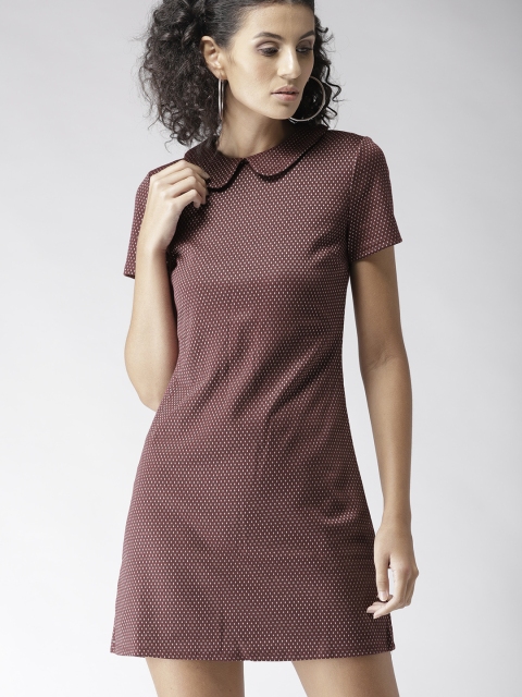 

FOREVER 21 Women Burgundy Self Design A-Line Dress