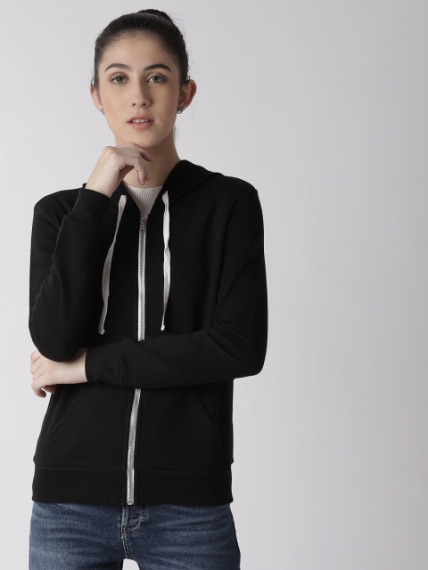 

FOREVER 21 Women Black Solid Hooded Sweatshirt