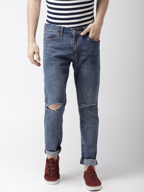 

FOREVER 21 Men Blue Regular Fit Mid-Rise Slash Knee Stretchable Jeans