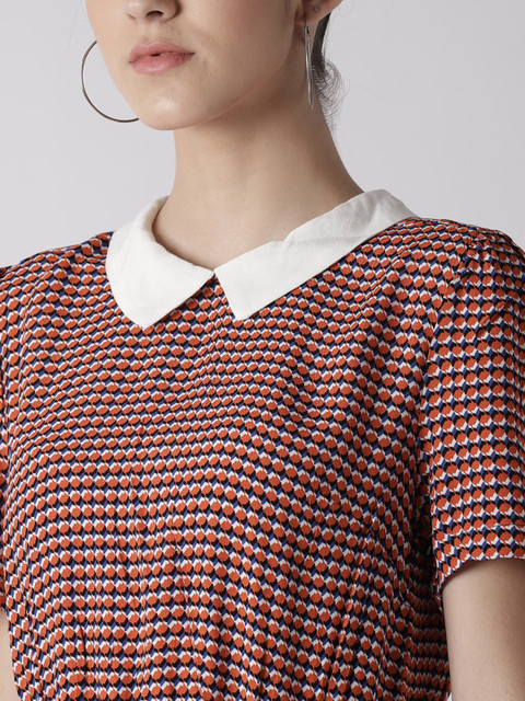 

FOREVER 21 Women Orange & Blue Printed A-Line Dress