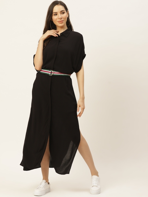 

FOREVER 21 Black Solid Shirt Maxi Dress with Belt