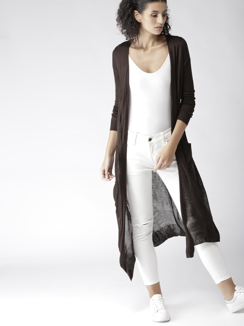 

FOREVER 21 Women Coffee Brown Solid Longline Sweater