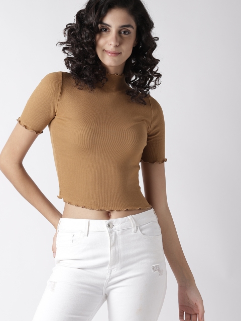 

FOREVER 21 Women Brown Solid Fitted Top