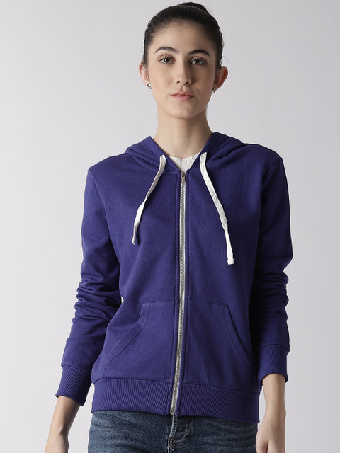 

FOREVER 21 Women Purple Solid Hooded Sweatshirt
