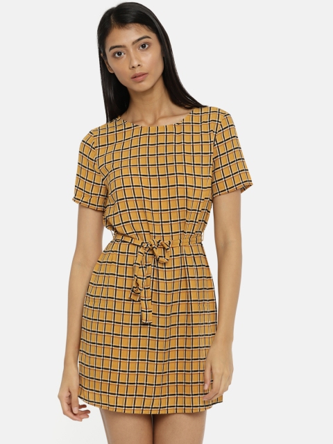 

FOREVER 21 Women Mustard Yellow Checked A-Line Dress
