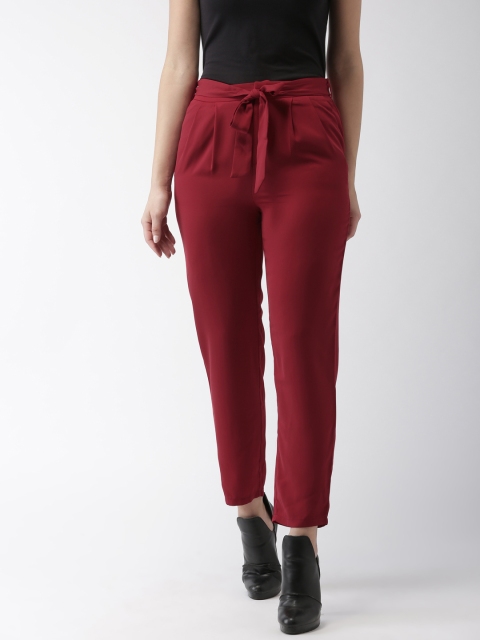 

FOREVER 21 Women Maroon Regular Fit Solid Regular Trousers