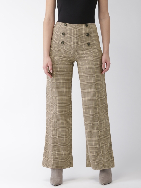 

FOREVER 21 Women Brown Regular Fit Checked Bootcut Trousers