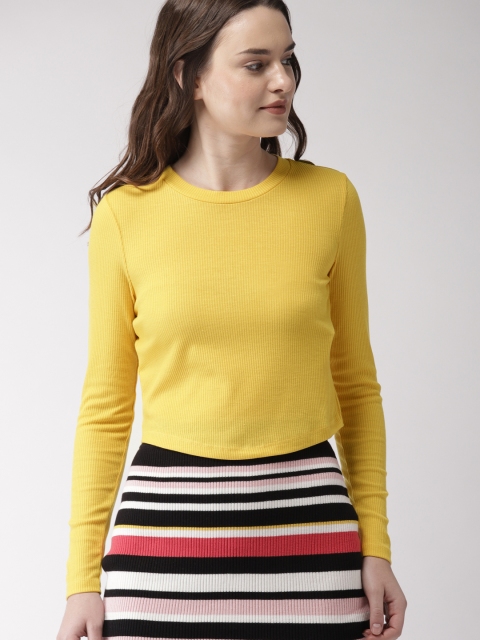 

FOREVER 21 Women Yellow Solid Top