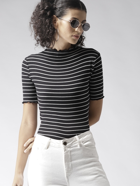 

FOREVER 21 Women Black & White Striped Fitted Top