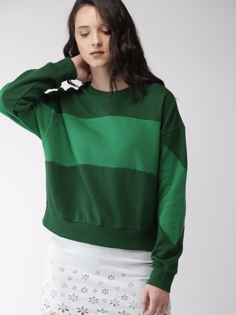 

FOREVER 21 Women Green Colourblocked Sweatshirt