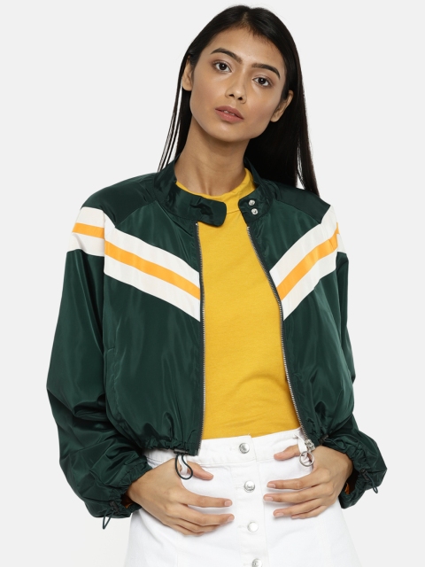 

FOREVER 21 Women Green Striped Sporty Jacket