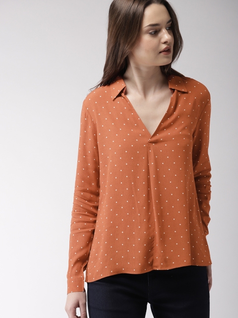 

FOREVER 21 Women Rust Brown Printed Shirt Style Top