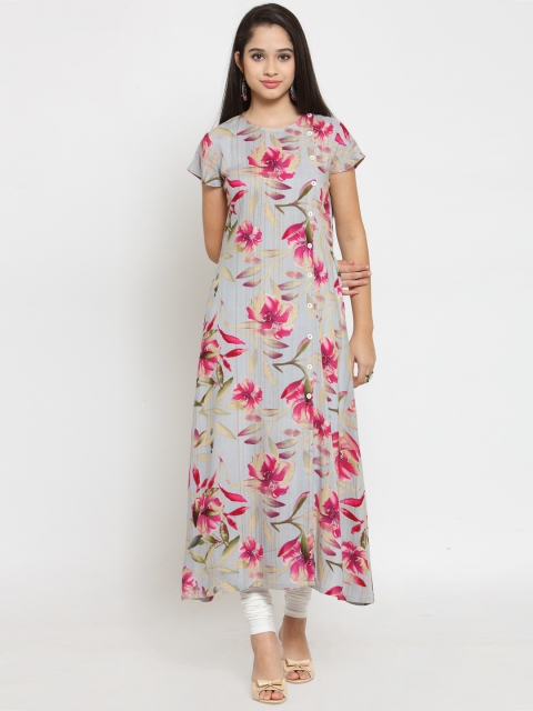 

Jompers Women Grey & Pink Printed A-Line Kurta