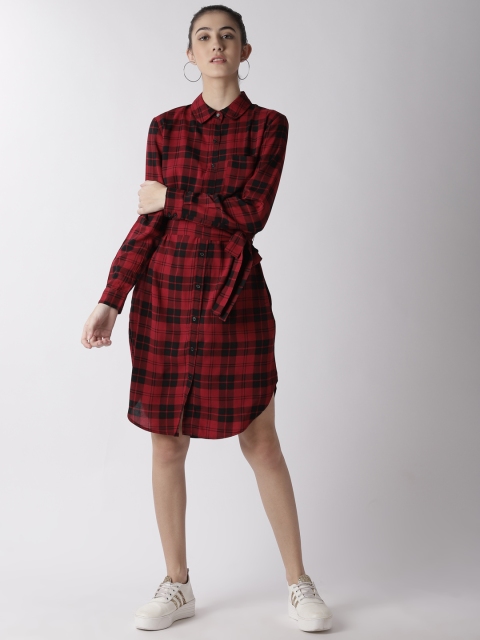 

FOREVER 21 Women Red & Black Checked Shirt Dress