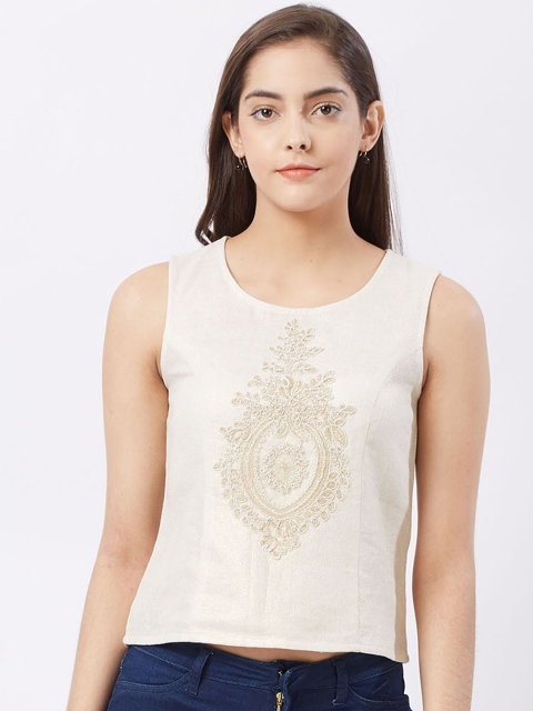

Fusion Beats Women Cream-Coloured Printed Top