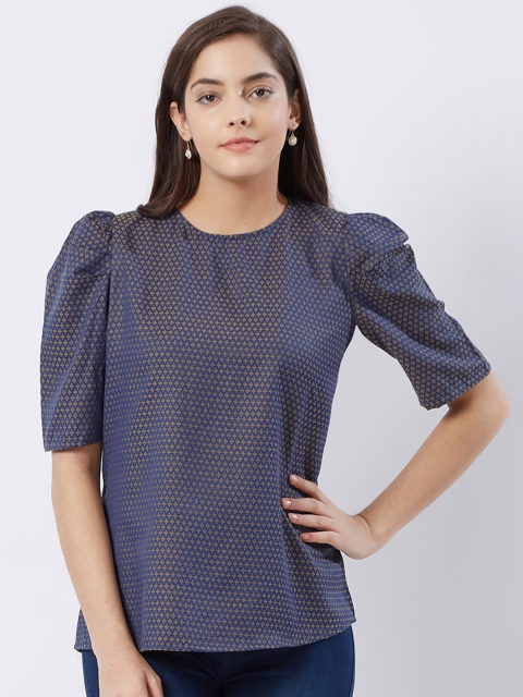 

Fusion Beats Women Navy Blue Self Design Top