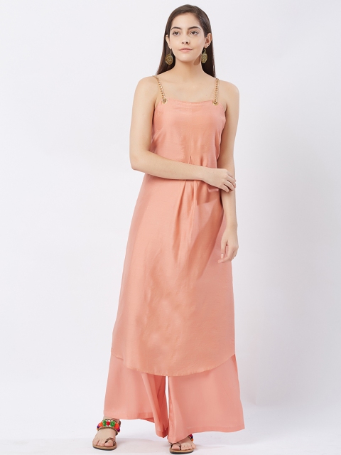 

Fusion Beats Women Peach-Coloured Solid A-Line Kurta