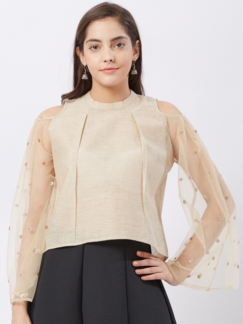 

Fusion Beats Women Beige Self Design Top