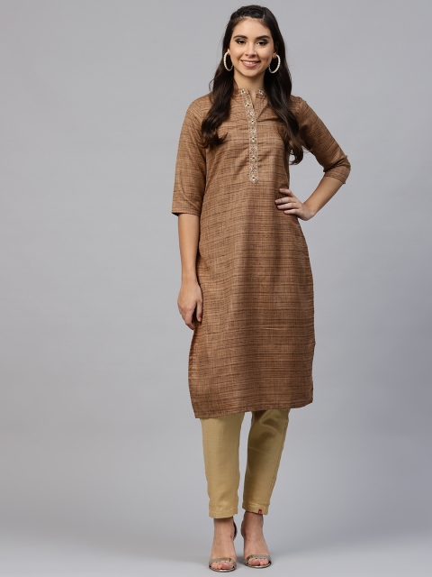 

Shree Women Brown Self Striped Straight Kurta