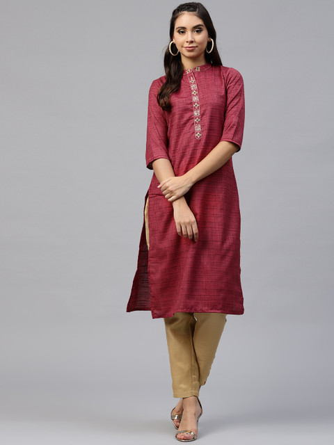 

Shree Women Maroon Self Striped Straight Kurta