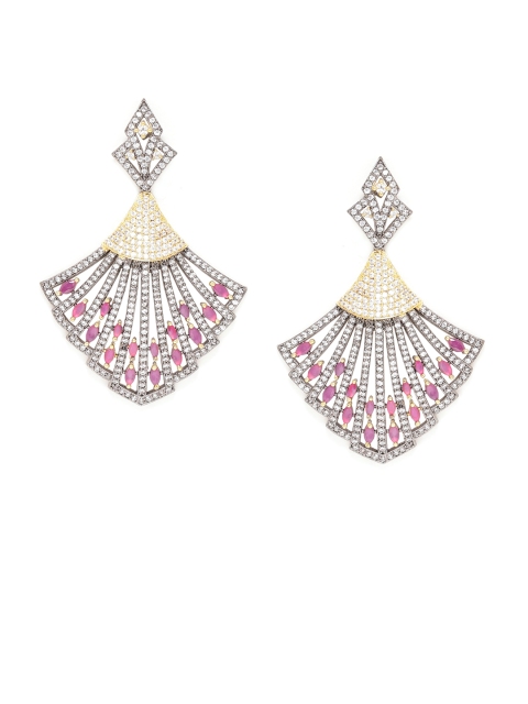 

Voylla Black & Pink Rhodium-Plated Contemporary Drop Earrings