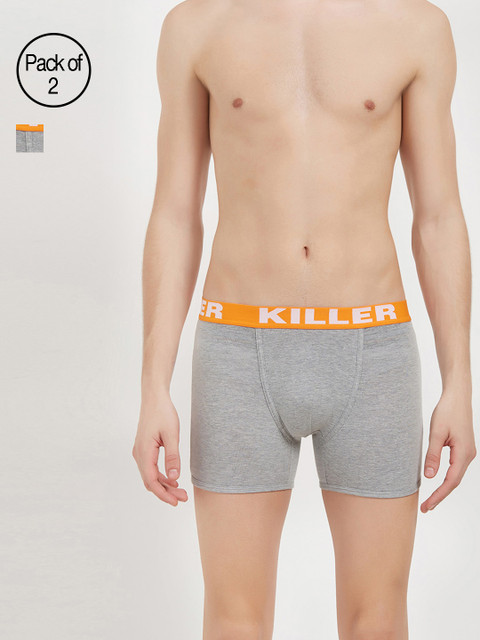 

KILLER Mens Pack of 2 Assorted Trunks KLBRF-1010-C1-MDWSTFT, Grey melange