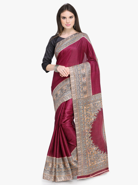 

Florence Burgundy & Cream-Coloured Silk Blend Printed Khadi Saree